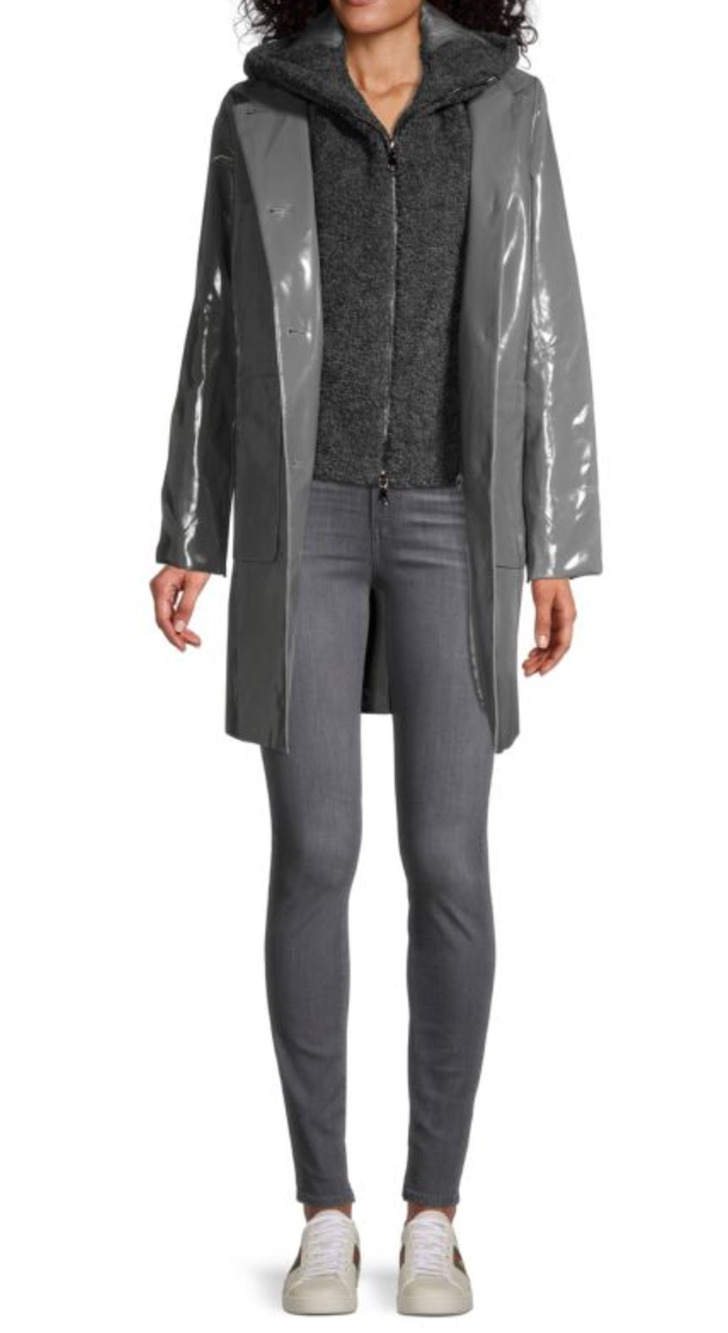 NWT Jane Post Raincoat Slicker Gray removable Faux Fur Vest Medium